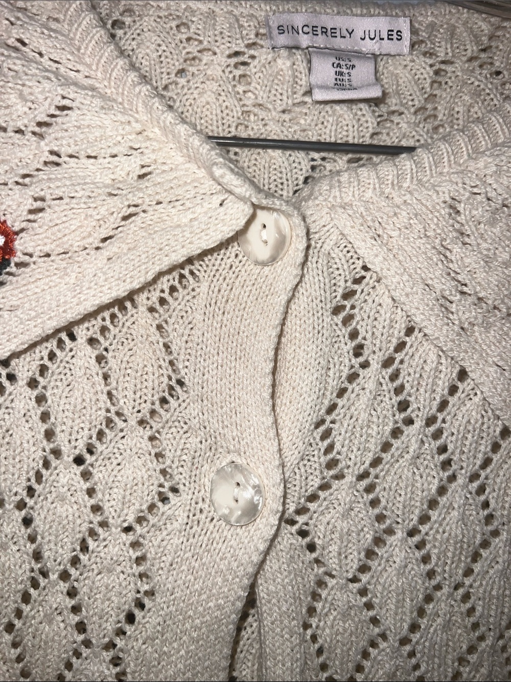 Sincerly Jules Cream Knit Cardigan with Embroidered Collar - Picture 5 of 10